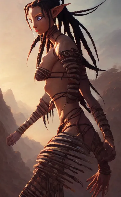 Image similar to highly detailed portrait of beautiful female warrior in avatar, dynamic pose, stephen bliss, unreal engine, fantasy art by greg rutkowski, loish, rhads, ferdinand knab, makoto shinkai and lois van baarle, ilya kuvshinov, rossdraws, tom bagshaw, global illumination, radiant light, detailed and intricate environment