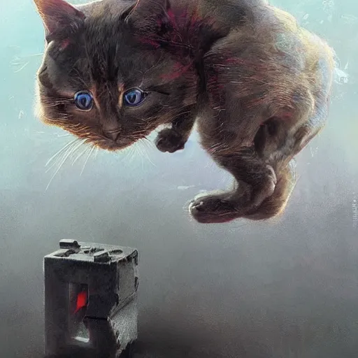 Image similar to Schrodinger cat, quantum mechanics, highly detailed, smooth, artstation, digital illustration by Ruan Jia and Mandy Jurgens and Artgerm and Wayne Barlowe and Greg Rutkowski and Zdislav Beksinski