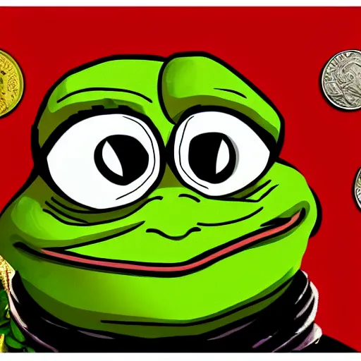 Image similar to pepe with coins, artstation