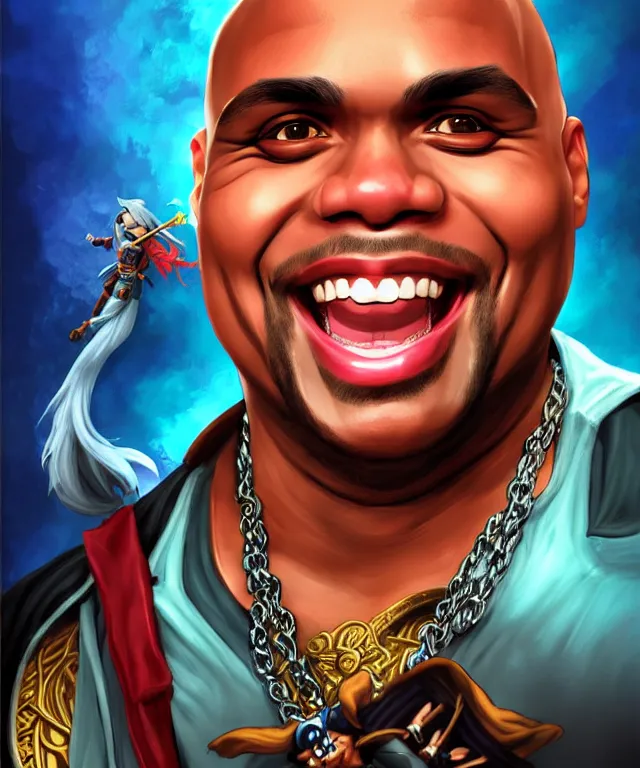 Image similar to fantasy comic style portrait of ( 1 9 9 2 charles barkley ) as a pirate, digital illustration by ken taylor and sana takeda, hd, 4 k, intricate, highly detailed!!, character design, cover art, award winning