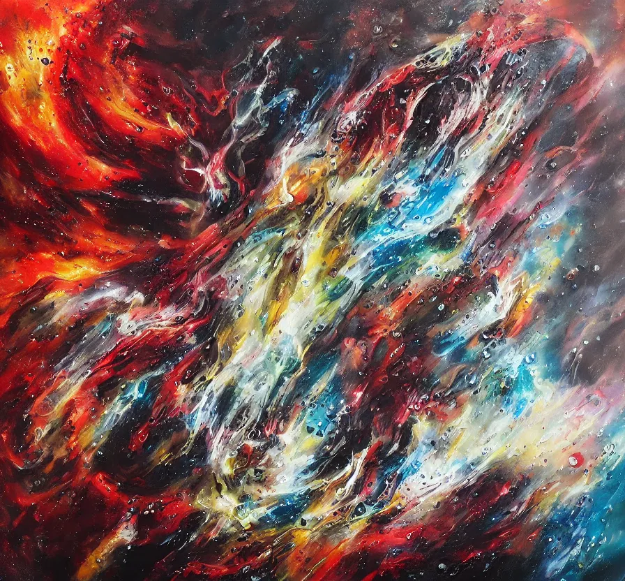 Image similar to exterminatus on earth, painting on canvas, watedrops, water droplets, acrylic painting, acrylic pouring, painting, influencer, artstation