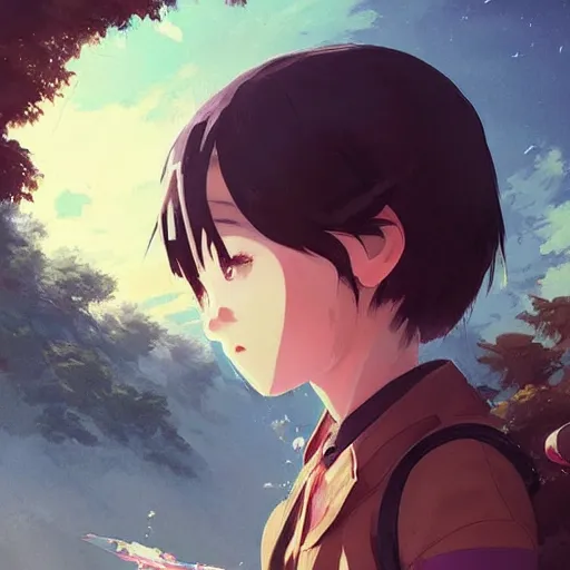 Image similar to 😳🥺☺️. cgsociety masterpiece, artstation trending, by rossdraws, ghibli, Kimi no Na wa, greg rutkowski