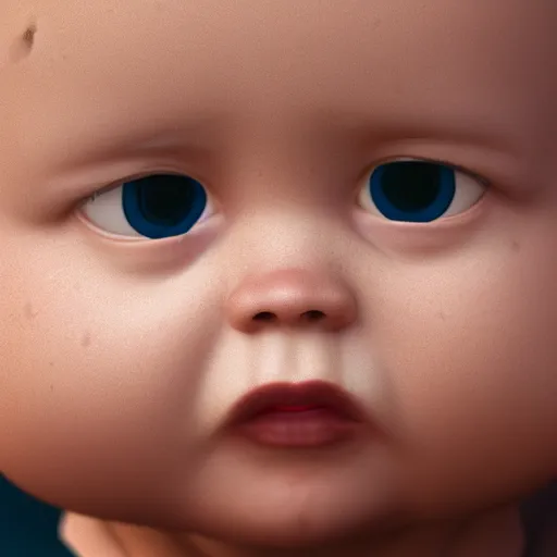 Image similar to ugly baby, splash art, detailed face, photorealistic facial features, cinematic lighting, dramatic, octane render, long lens, shallow depth of field, bokeh, anamorphic lens flare, hyper detailed, 3 5 mm film grain