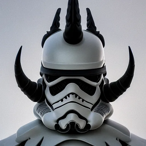Prompt: close up front view of a demonic horned stormtrooper with compound eyes, intricate artwork by tooth wu and wlop and beeple. glossy octane render, trending on artstation, greg rutkowski very coherent symmetrical artwork. cinematic, hyper realism, high detail, octane render