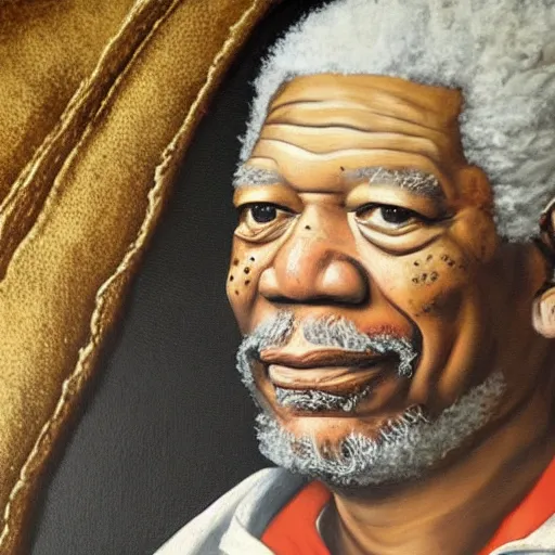 Image similar to a renaissance style portrait painting of Morgan Freeman