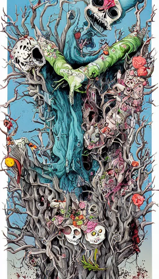 Image similar to life and death mixing together, by alex pardee