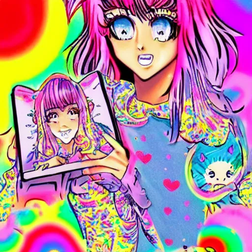 Image similar to Lisa Frank and 1990\'s manga collaboration