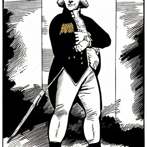 Prompt: george washington drawn in the style of a bad rob liefeld comic book character, 1 9 9 0 s comic style, odd body proportions