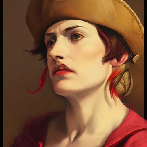 Image similar to a pirate captain gazing into the horizon in the style of mary jane ansell.