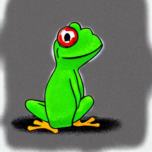 Prompt: peepo the frog!!!, crying on bed with laptop, in the style of lo-fi, dramatic,