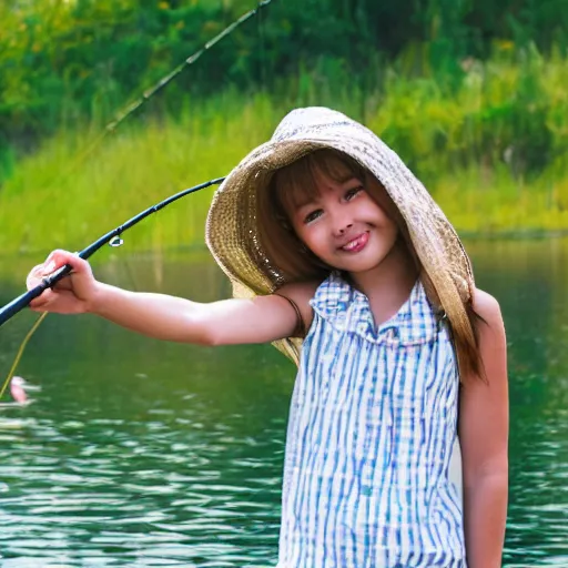 Image similar to young cute girl fishing, photography