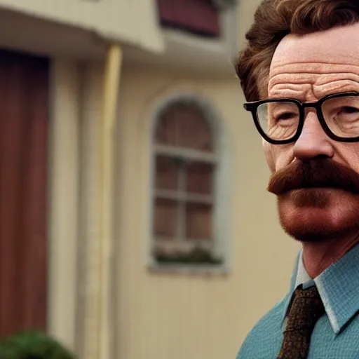 Image similar to Bryan Cranston dressed up as Ned Flanders for The Simpsons Live Action Movie film still, 4k resolution, 8k resolution, HD Quality, highly detailed, very detailed, detailed, studio quality lighting, digital art, trending on artstation, film still