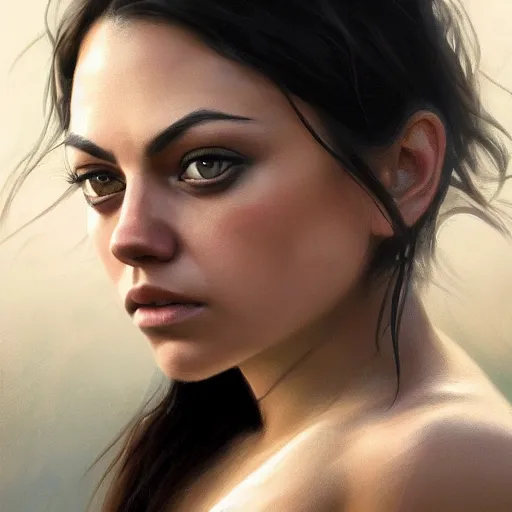 Prompt: a closeup portrait of a mila kunis, dramatic light, lake background, painted by stanley lau, painted by greg rutkowski, painted by stanley artgerm, digital art, trending on artstation