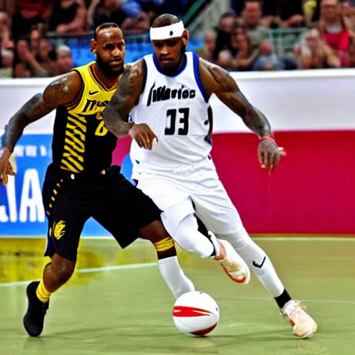 Image similar to Lebron james playing Soccer,8k,