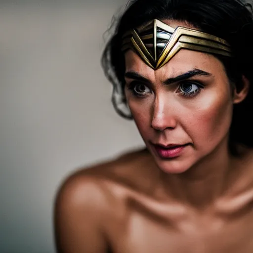 Prompt: still of Wonder Woman, 50% Mediterranean, stunning closeup, 35mm F/1.2