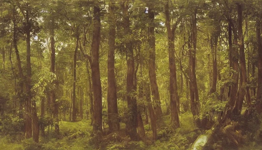 Prompt: a beautiful forest illustrated by eugene von guerard, ivan shishkin, john singer sargent