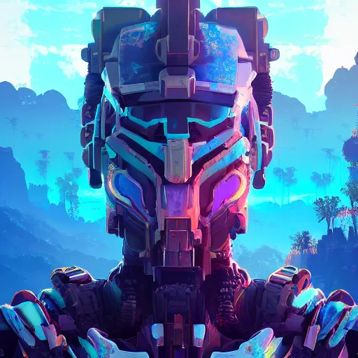 Image similar to cyber swat warrior of horizon forbidden west horizon zero dawn bioluminiscence global illumination ray tracing hdr fanart arstation by ian pesty and alena aenami artworks