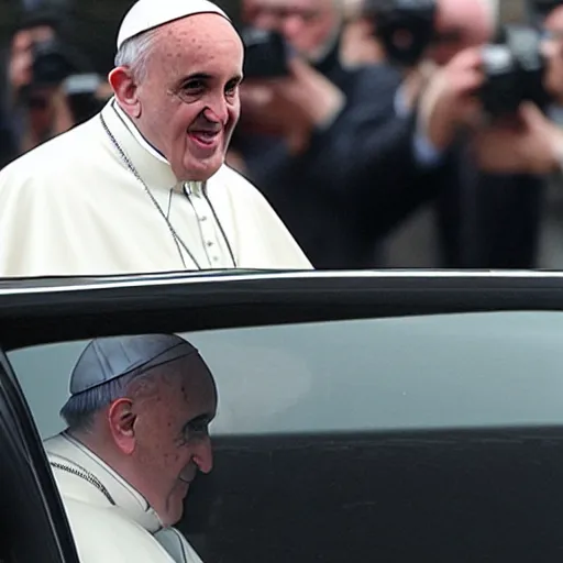 Image similar to the pope driving in the style of grand theft auto loading screens illustrations