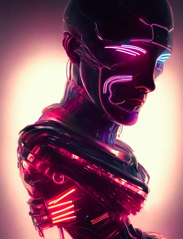 Image similar to portrait of male humanoid, intricate, masculine, cyber neon lighting, highly detailed, digital photography, artstation, stylish pose, concept art, smooth, sharp focus, illustration, art by artgerm and greg rutkowski