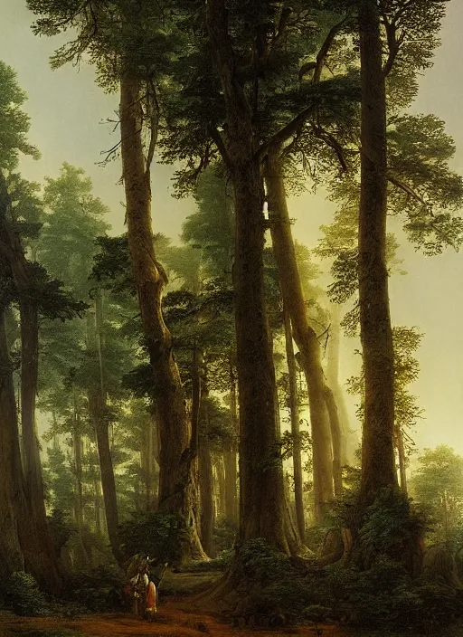 Prompt: a forest with very very tall trees, dense, epic atmosphere, by asher brown durand, by yoshitaka amano