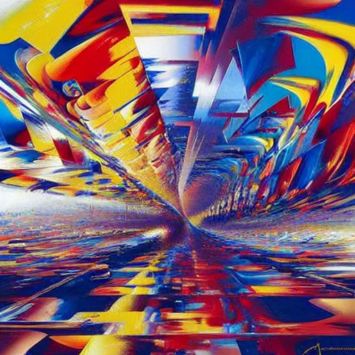 Image similar to abstract art representing momentum, oil painting by john berkey and gabriel dawe, masterwork