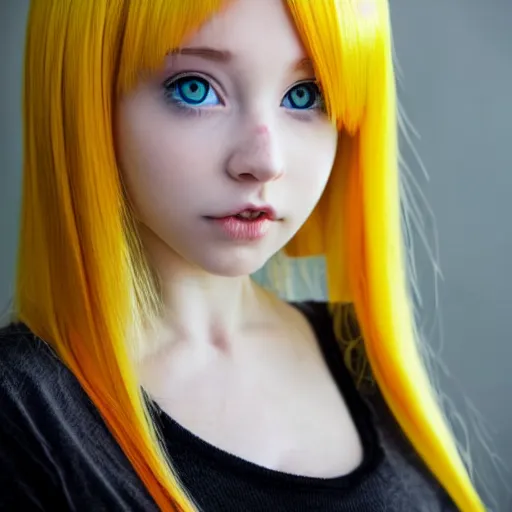 Image similar to anime little cat girl with yellow hair and blue eyes