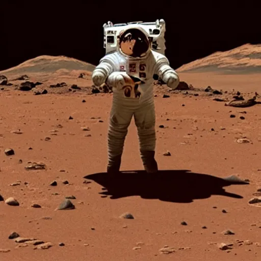 Image similar to an astronaut taking a picture with aliens on mars,