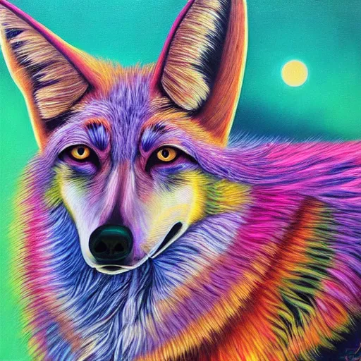 Image similar to a trippy oil painting of a coyote