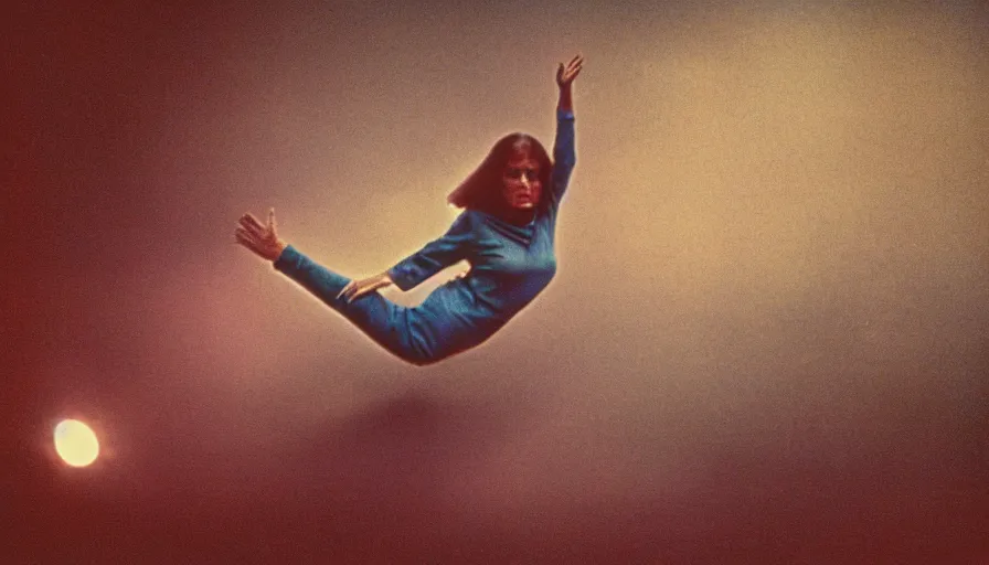 Prompt: 7 0 s film still from a horror movie a person floating in the air, kodachrome, cinecolor, cinestill, film grain, film texture, retro, cinematic, high resolution, photorealism,