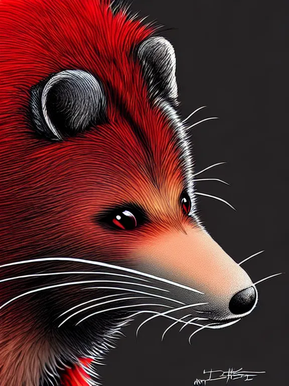 Prompt: furry - male - red - black - weasel - chaos theorist - fursona, uhd, photorealistic, trending on weasyl