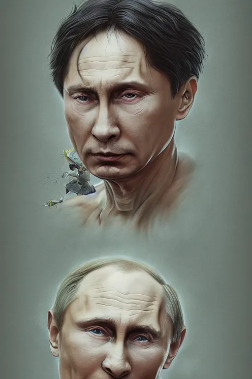 Image similar to a portrait of a vladimir putin illustrated by miyazaki by karol bak, james jean, tom bagshaw, rococo, sharp focus, trending on artstation, cinematic lighting, hyper realism, octane render, 8 k, hyper detailed, vivid, ultra detailed, highly detailed