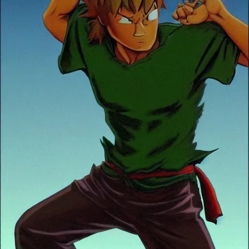 Prompt: Shaggy Rogers in a martial arts stance in the style of Jean Giraud in the style of Frank Frazetta in the style of akira toriyama trending on artstation deviantart Pinterest detailed realistic High Resolution HD 8k