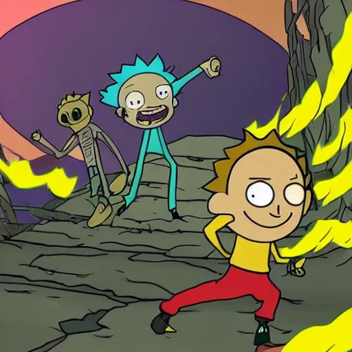 Image similar to morty smith making an adventure into donte's inferno