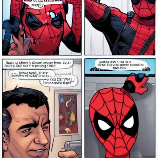 Prompt: Deadpool teaching Spiderman the basics
