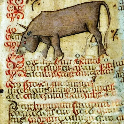 Image similar to a bad drawed cow mix of a seafish in a medieval manuscript, medieval manuscript, golden miniatures