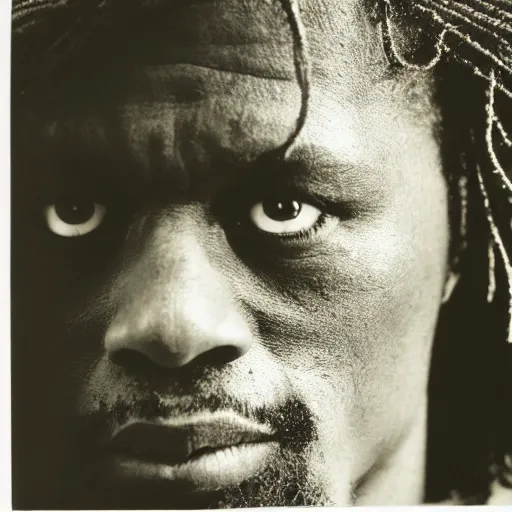 Image similar to Moses. Close-up studio portrait by Robert Mapplethorpe. Tri-x