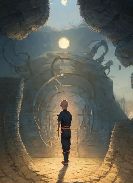 Image similar to highly detailed krillin standing outside prison art by greg rutkowski, loish, rhads, ferdinand knab, makoto shinkai and lois van baarle, ilya kuvshinov, rossdraws, tom bagshaw, global illumination, radiant light, detailed and intricate environment