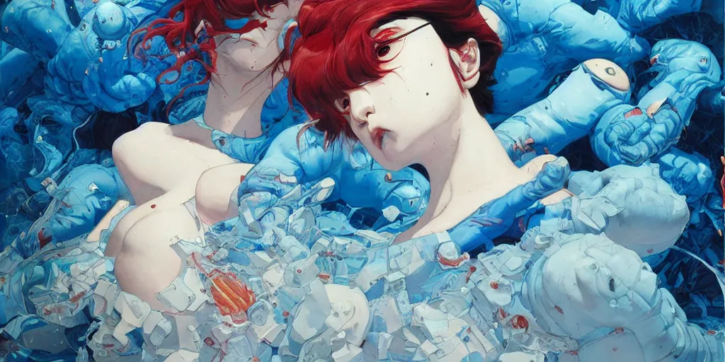 Image similar to perfect blue oil painting art by james jean and katsuhiro otomo and erik jones, inspired by akira anime, smooth texture, intricate oil painting, high detail illustration, sharp high detail, long exposure