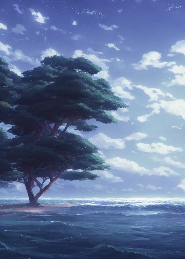 Image similar to sea shore, makoto shinkai