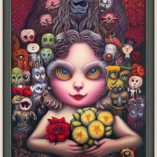 Prompt: spirits frolic painting by Mark Ryden and Todd Schorr highly detailed