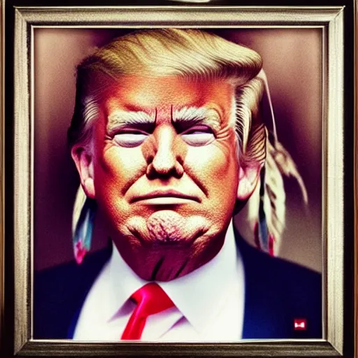 Prompt: “Trump as a Native American, happy portrait”