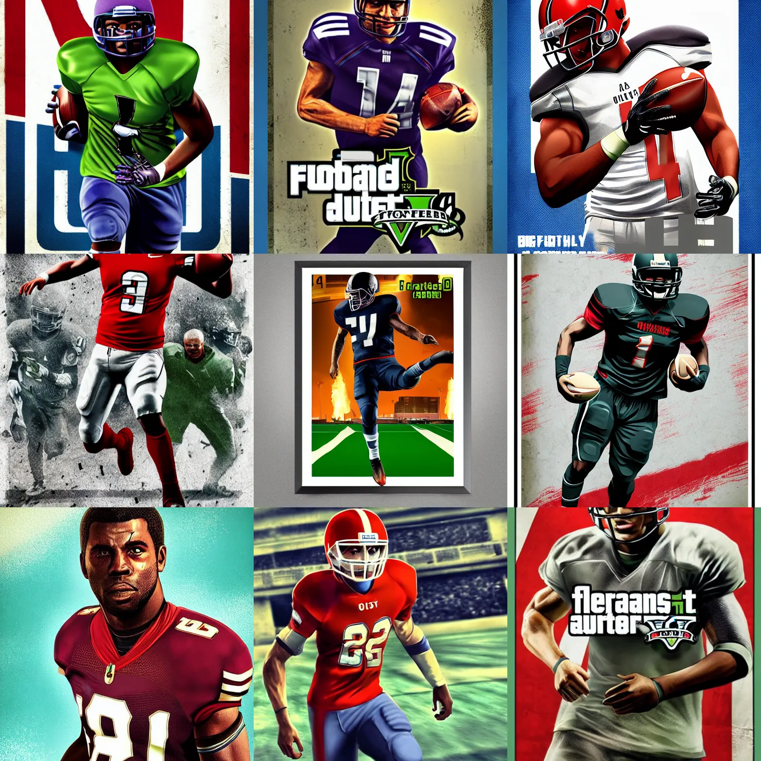 Prompt: Football player, highly detailed, fast action, GTA V poster