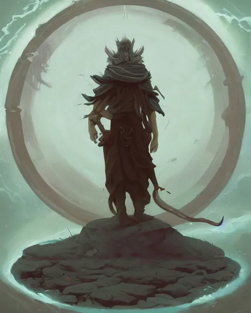 Image similar to a druid standing in a circle at the beginning of the world by peter mohrbacher and james jean