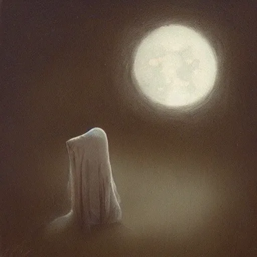 Prompt: human looking at the moon, painting by nona limmen