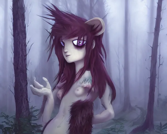 Image similar to average discord moderator in forest, cinematic, twilight, realistic, horror, fog, detailed, full body