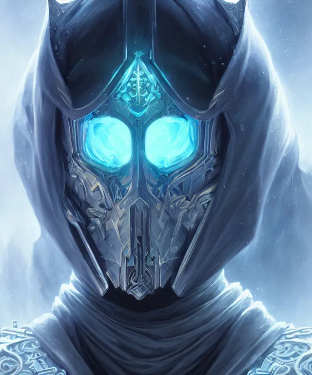 Prompt: futuristic lich king portrait, sci-fi, amber eyes, face, long hair, fantasy, intricate, elegant, highly detailed, digital painting, artstation, concept art, smooth, sharp focus, illustration, art by artgerm and greg rutkowski and alphonse mucha