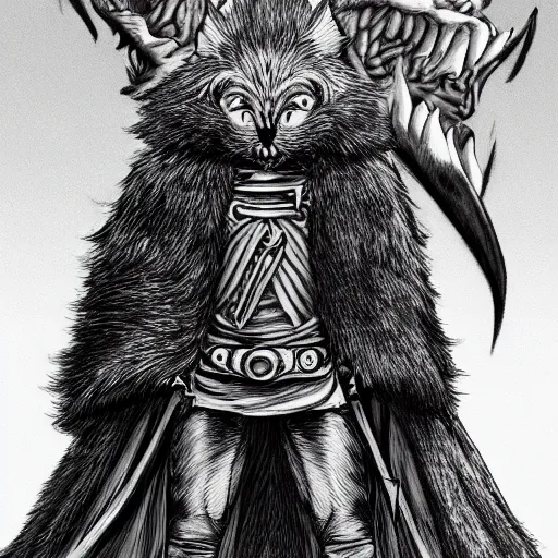 Image similar to a dressed beautiful furry, artstation hq, stylized, sharp focus, concept art, page from berserk series, created by kentaro miura