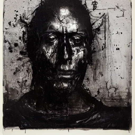 Image similar to The mixed mediart shows a the large, black-clad figure of the king looming over a small, defenseless figure huddled at his feet. The king's face is hidden in shadow, but his menacing stance and the large, sharp claws on his hands make it clear that he is a dangerous and powerful creature. by Nicola Samori realist