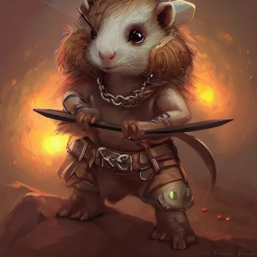 Prompt: cute little anthropomorphic Guinea Pig Crossbow Archer, tiny, small, short, Chainmail outfit, cute and adorable, pretty, beautiful, DnD character art portrait, matte fantasy painting, DeviantArt Artstation, by Jason Felix by Steve Argyle by Tyler Jacobson by Peter Mohrbacher, cinema