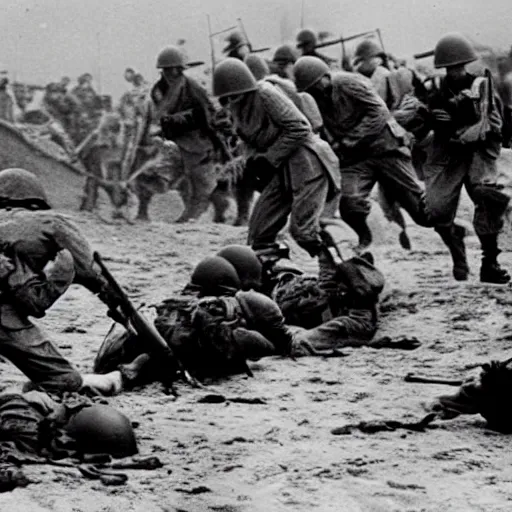 Image similar to ww 2 realistic photo dday, battle on the beach, blood